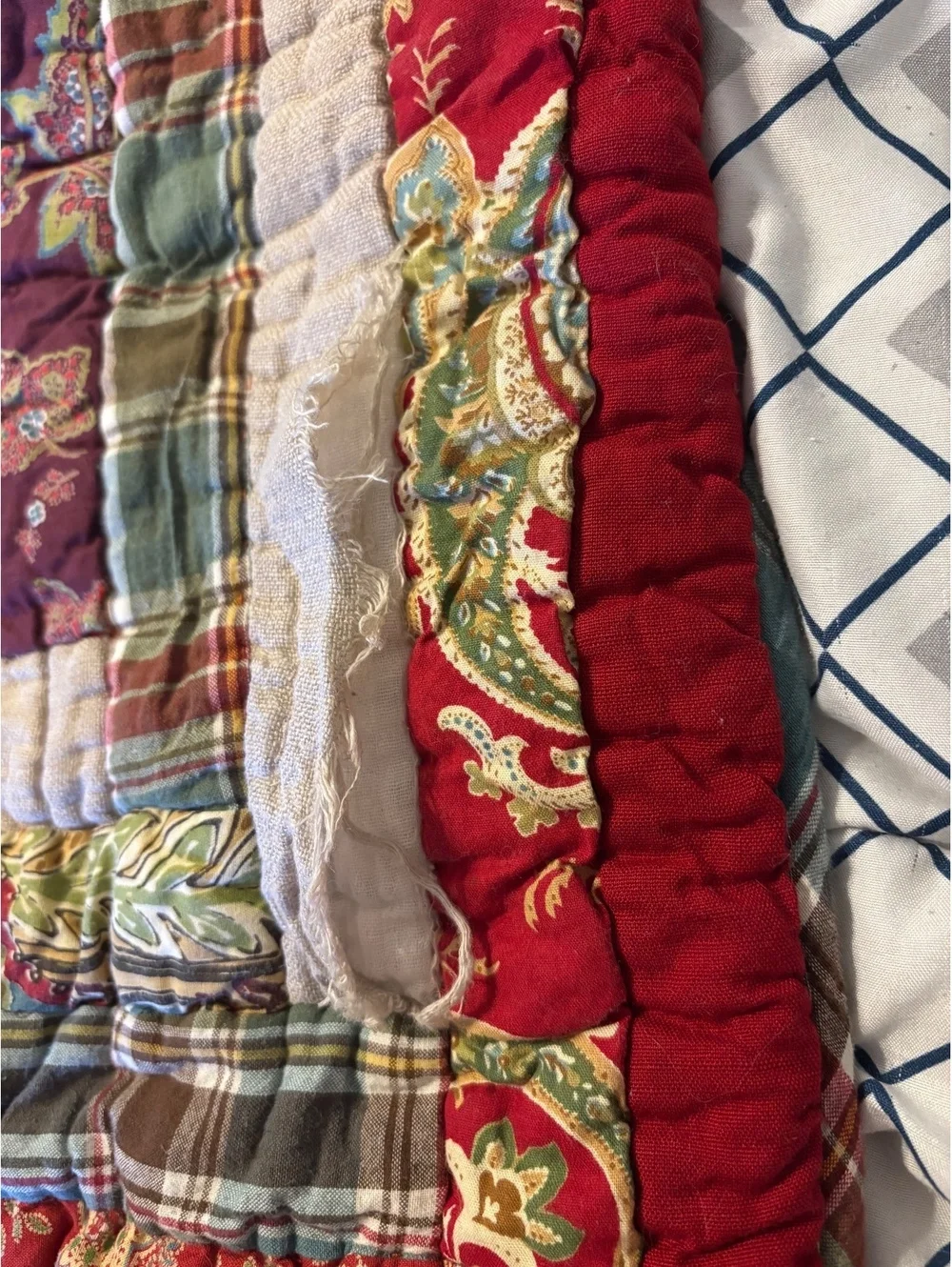 Vintage 2009 Pottery Barn Log Cabin Patchwork Pillow Shams Set of 2 Red Flawed